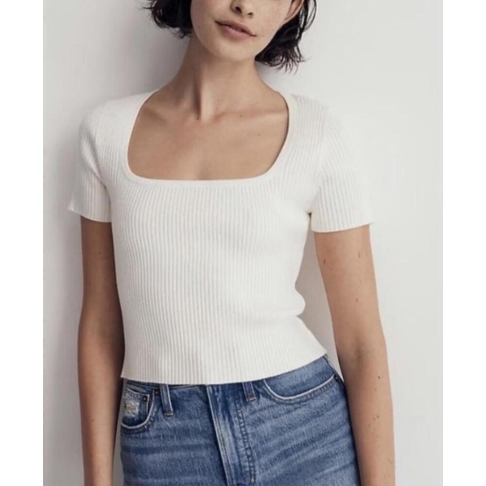 Madewell Ribbed Square Neck Cropped Tee - Women's Medium - Picture 2 of 6